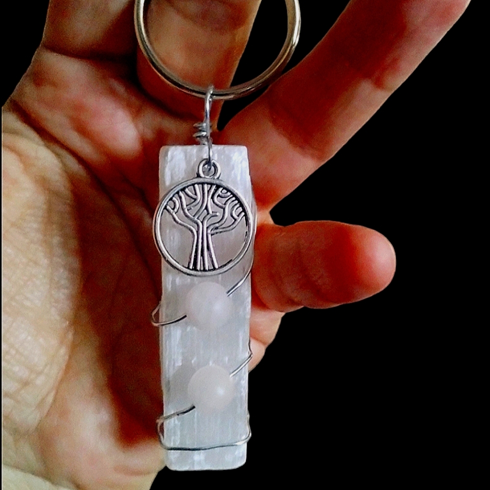 Tree of Life Keychain-Matte Rose Quartz